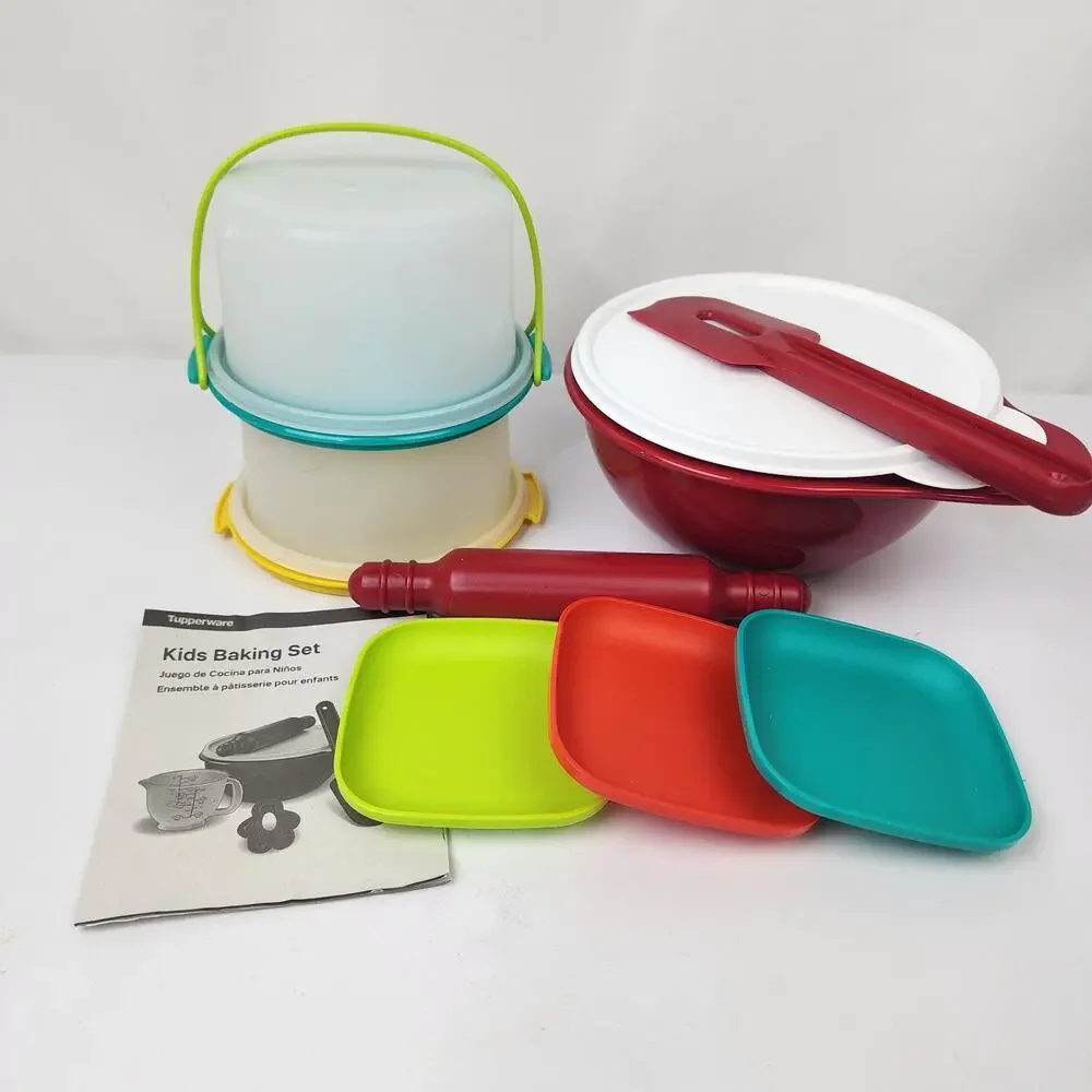 Tupperware Kids Baking Toys Bowl Lid Spatula Rolling Pin Cake Holders Plates